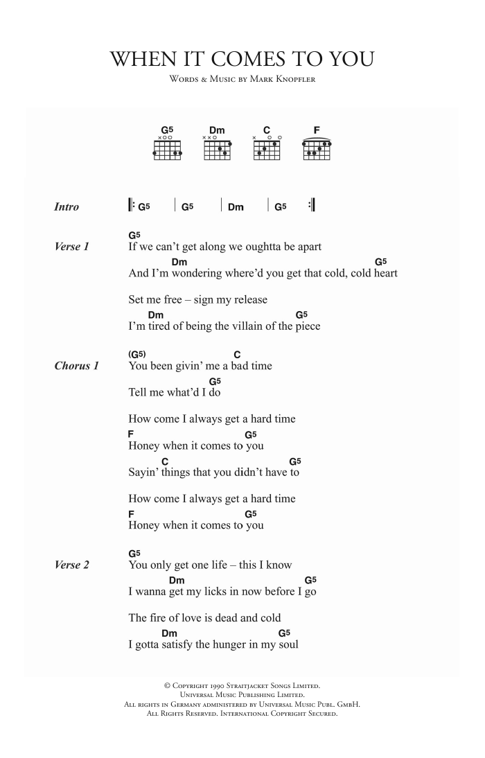 Dire Straits When It Comes To You Sheet Music
