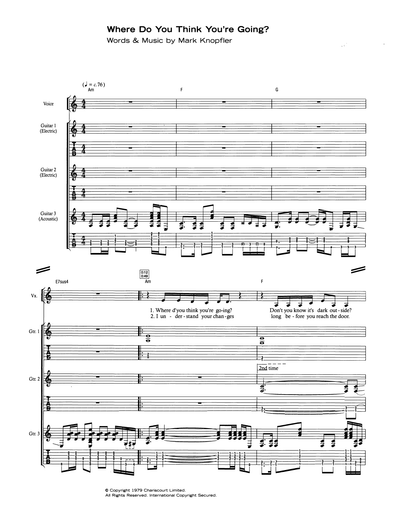 Dire Straits Where Do You Think You're Going? Sheet Music