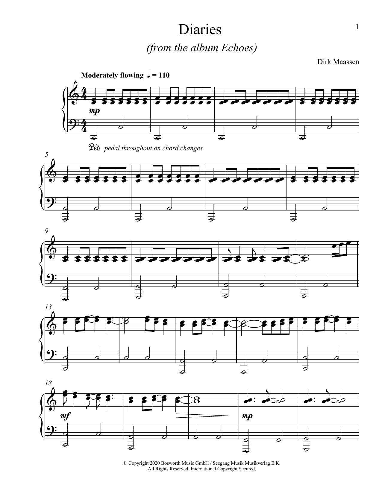 Dirk Maassen Diaries Sheet Music