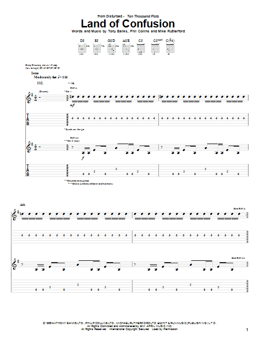 Disturbed Land Of Confusion Sheet Music