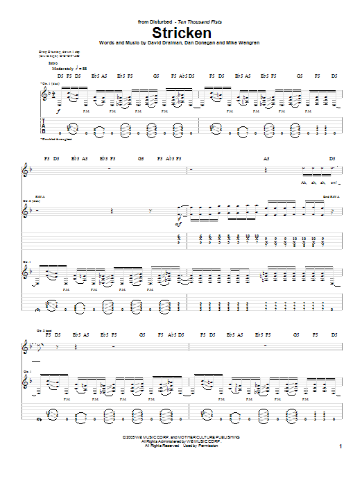Disturbed Stricken Sheet Music