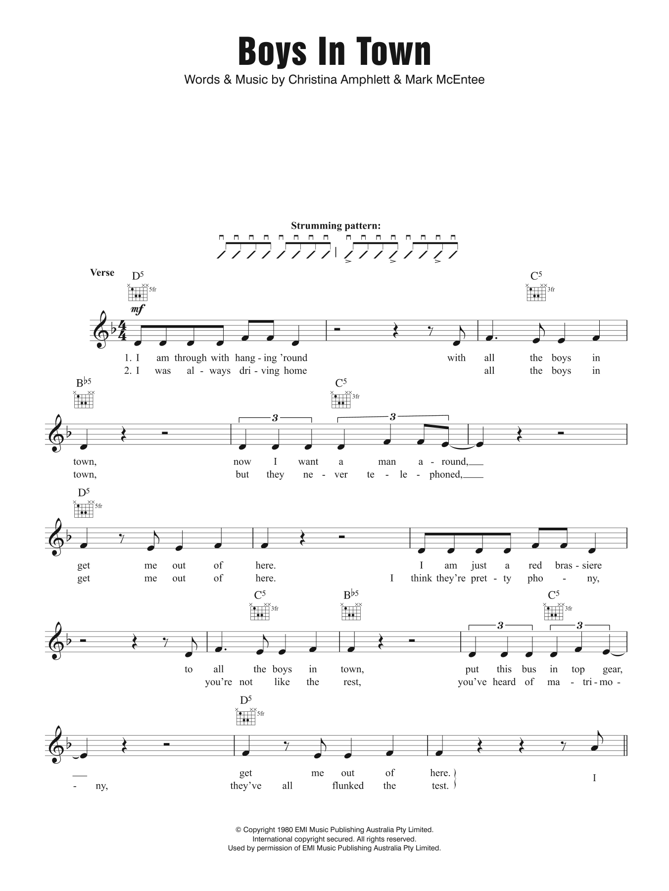 Divinyls Boys In Town Sheet Music