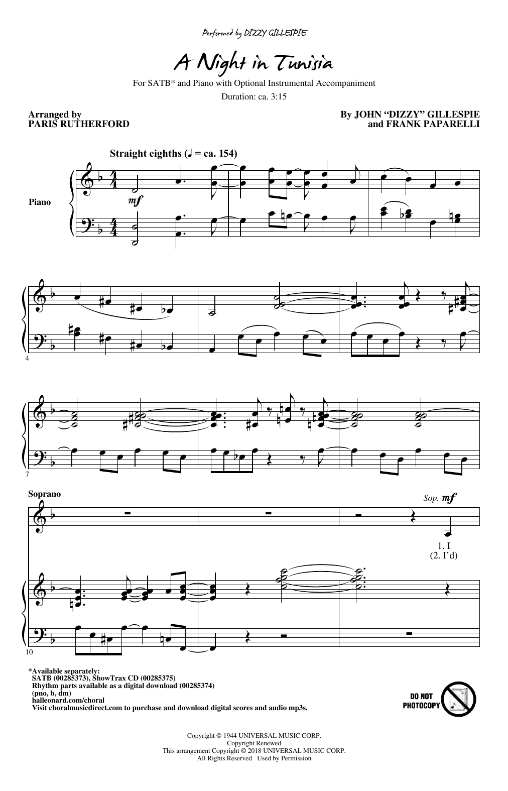 Dizzy Gillespie A Night In Tunisia (arr. Paris Rutherford) Sheet Music