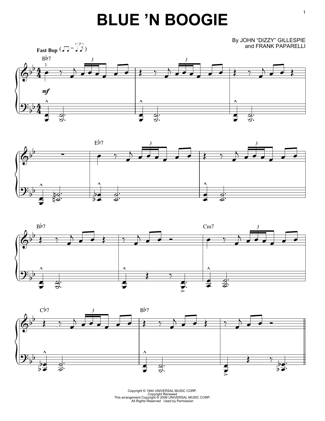 Dizzy Gillespie Blue 'N Boogie [Jazz version] Sheet Music