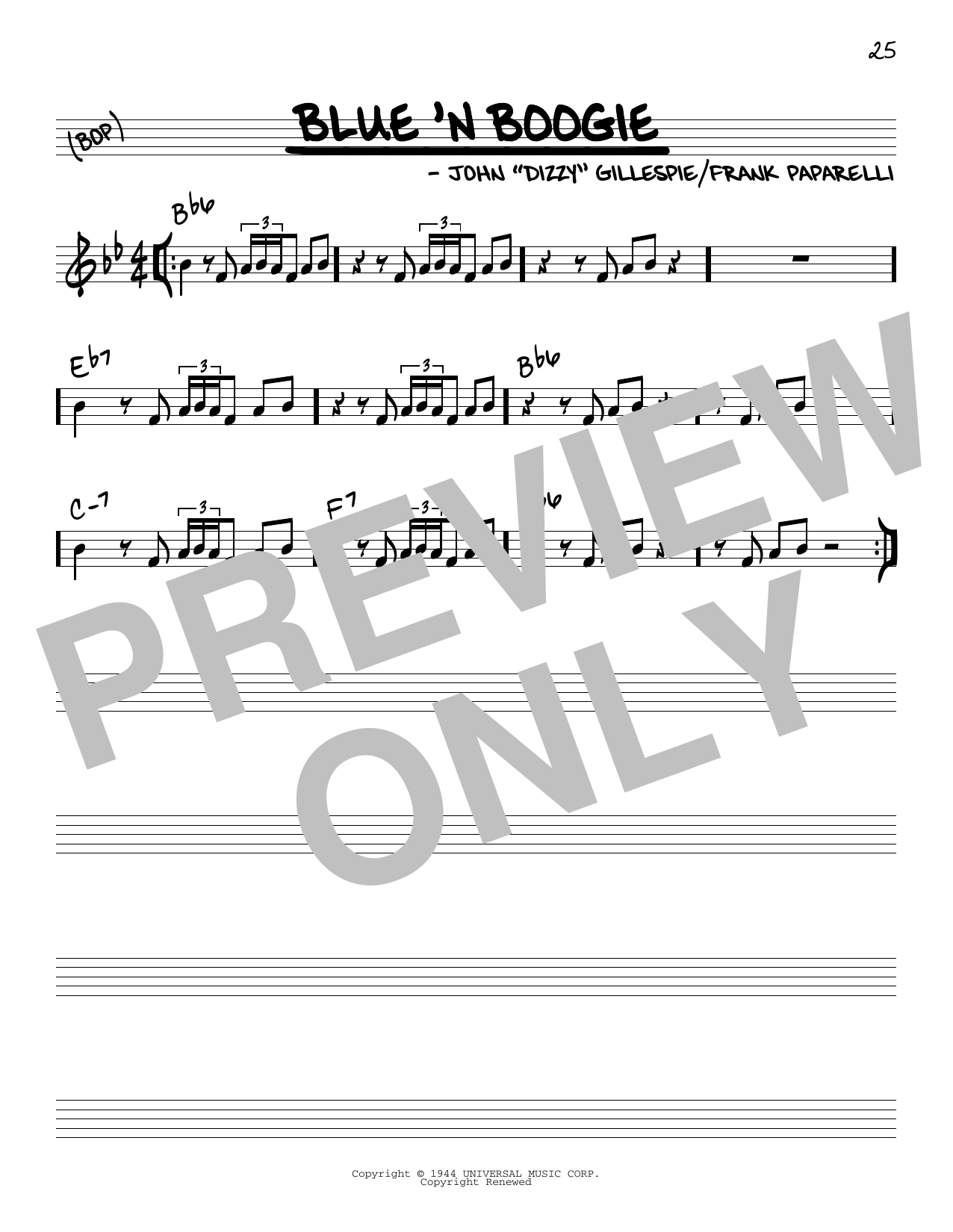 Dizzy Gillespie Blue 'N Boogie Sheet Music