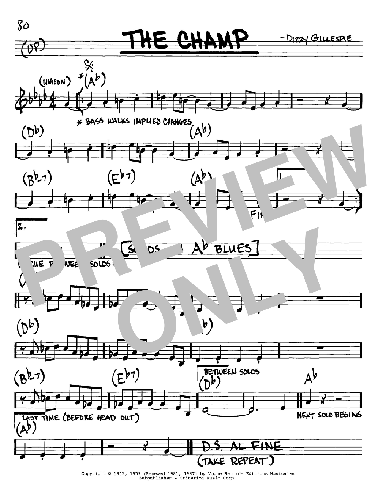 Dizzy Gillespie The Champ Sheet Music
