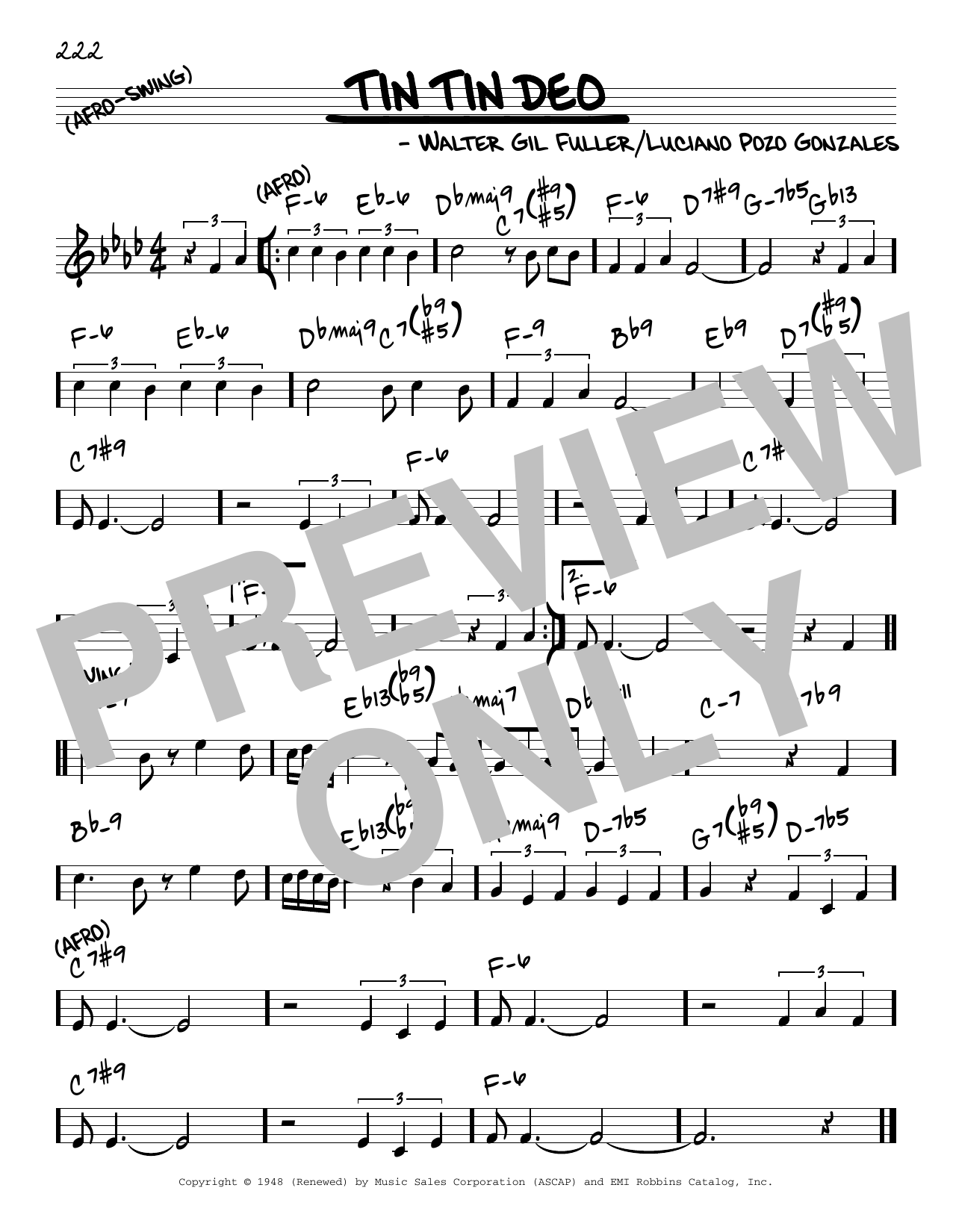 Dizzy Gillespie Tin Tin Deo Sheet Music
