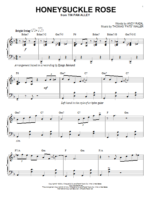Django Reinhardt Honeysuckle Rose (arr. Brent Edstrom) Sheet Music