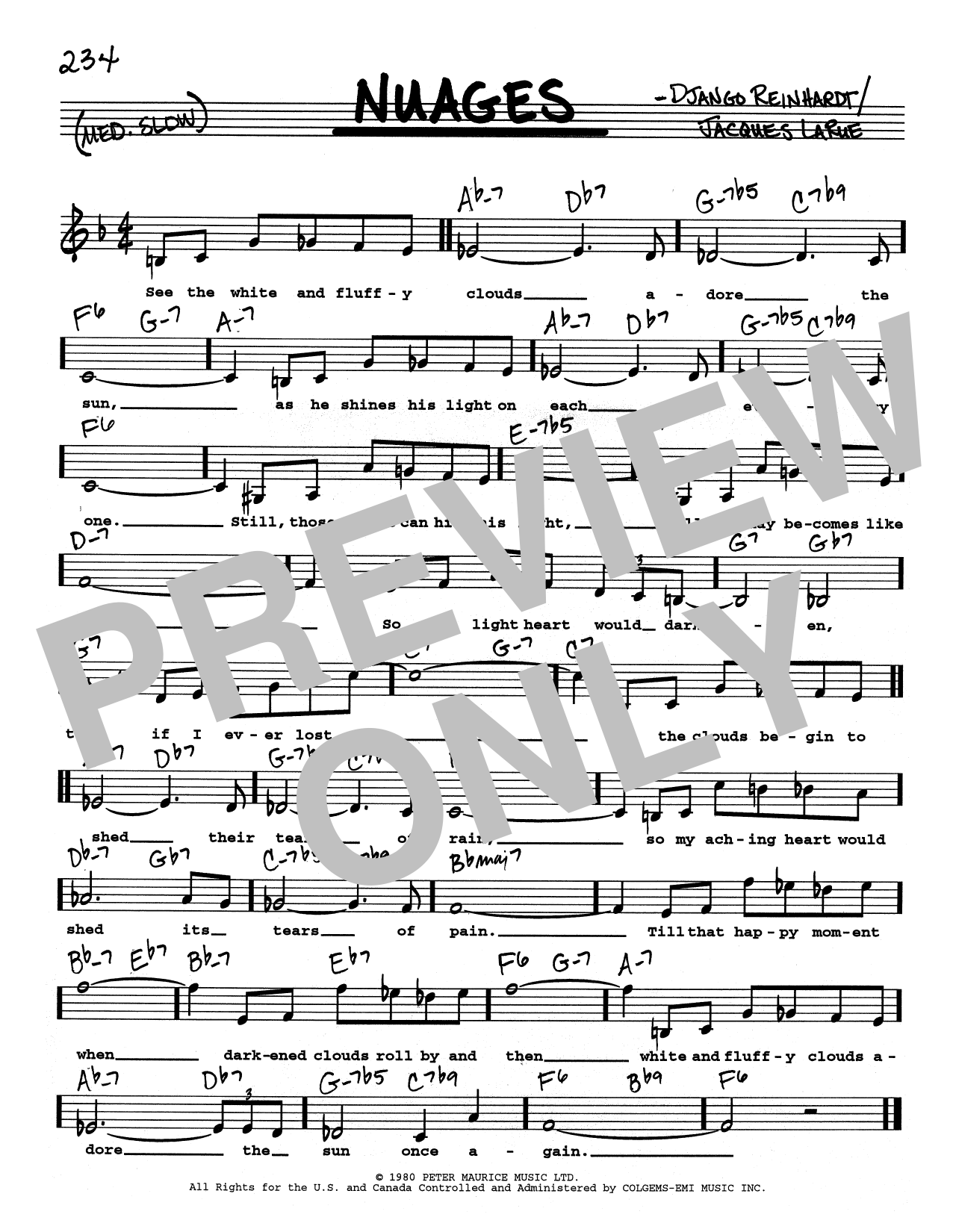 Django Reinhardt Nuages (Low Voice) Sheet Music