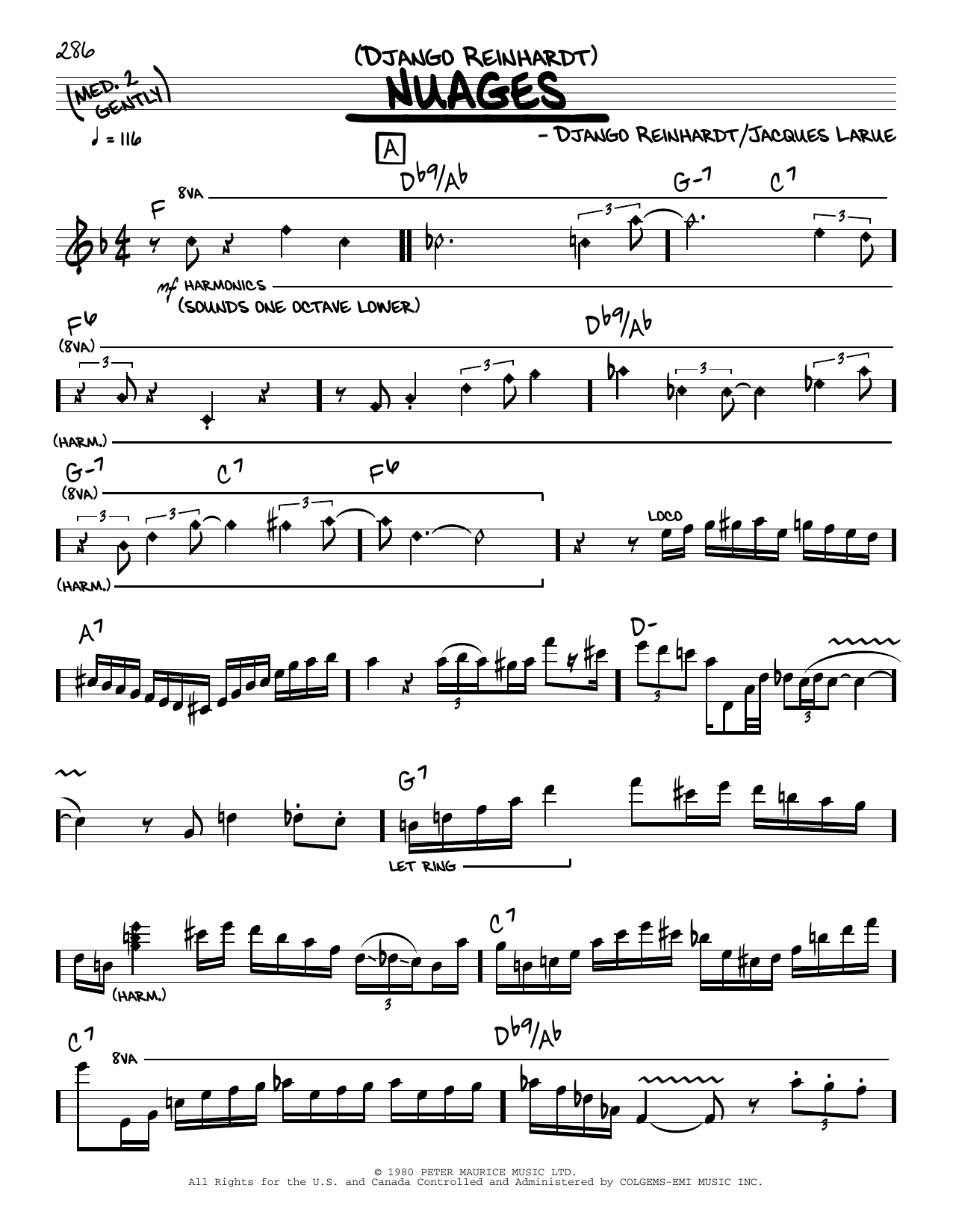 Django Reinhardt Nuages (solo only) Sheet Music