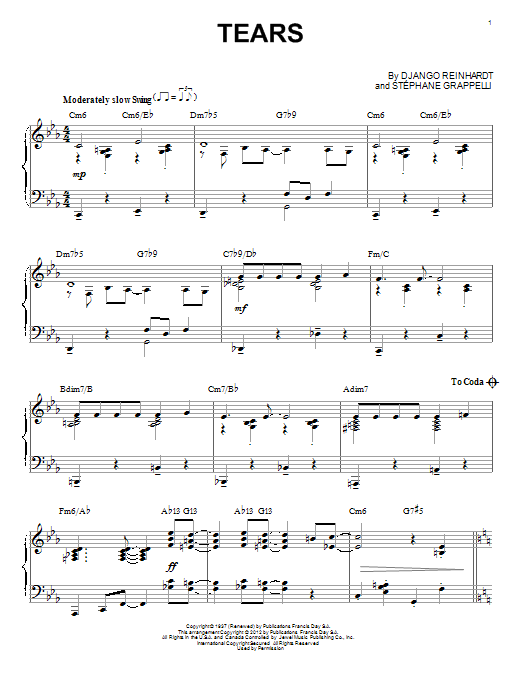 Django Reinhardt Tears (arr. Brent Edstrom) Sheet Music
