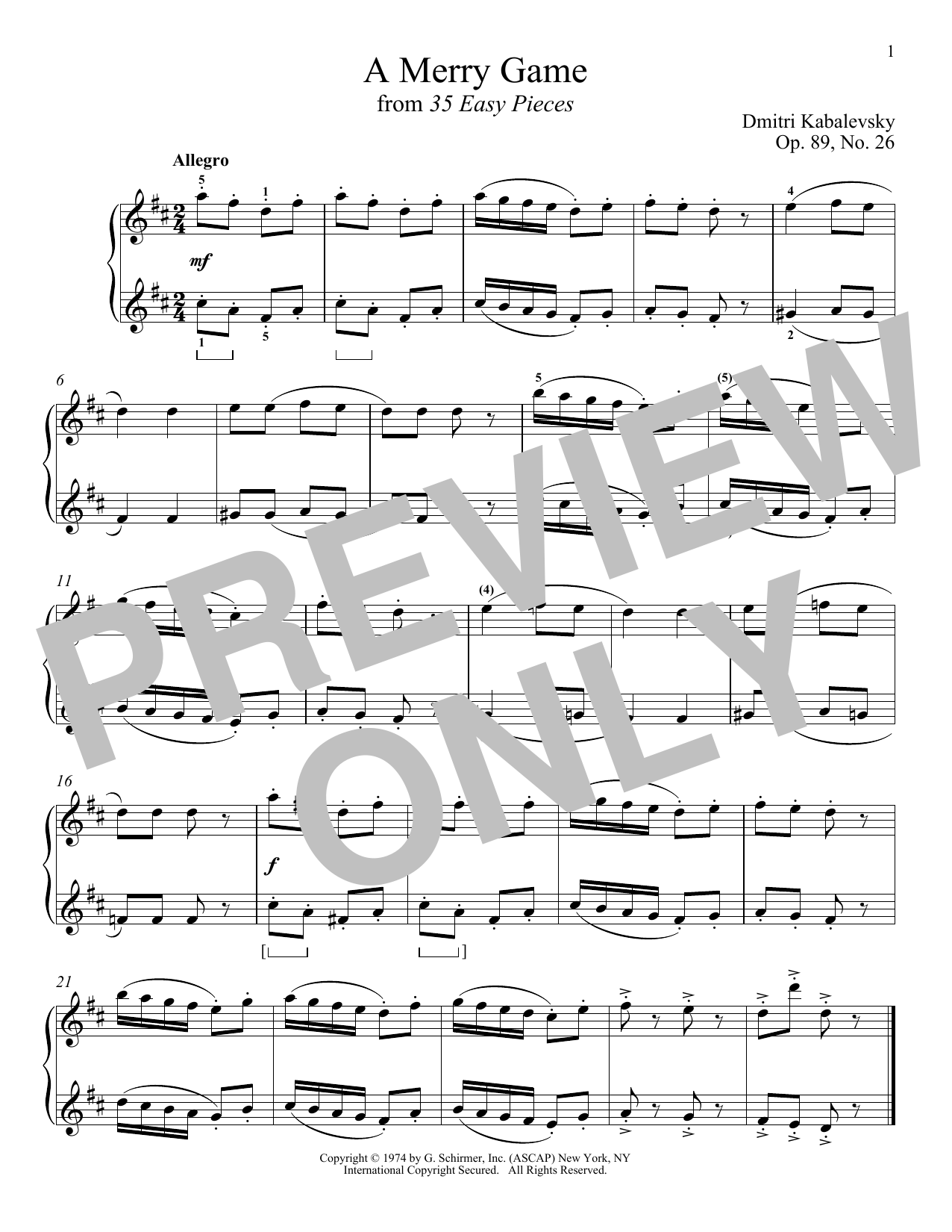 Dmitri Kabalevsky A Merry Game Sheet Music