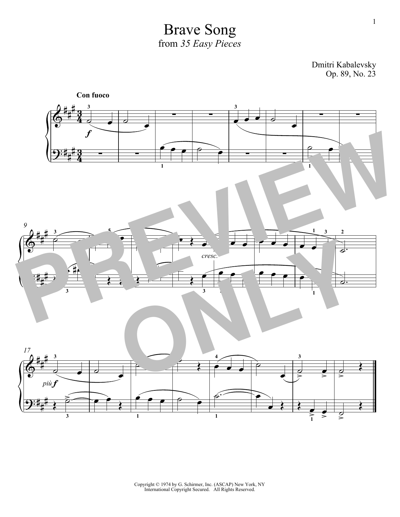 Dmitri Kabalevsky Brave Song Sheet Music