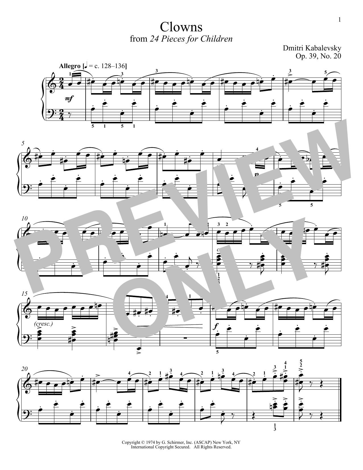 Dmitri Kabalevsky Clowns, Op. 39, No. 20 Sheet Music
