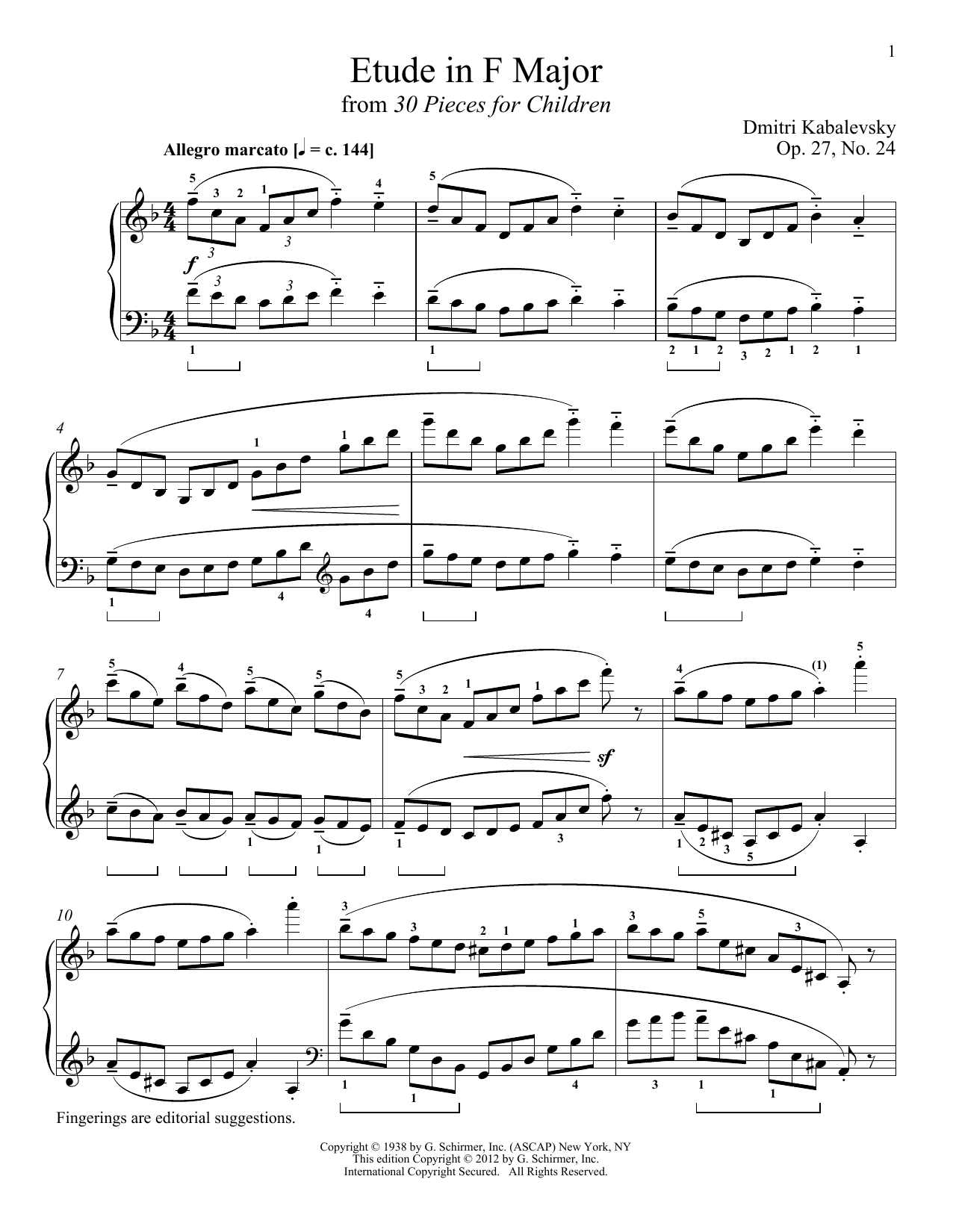 Dmitri Kabalevsky Etude In F Major Sheet Music