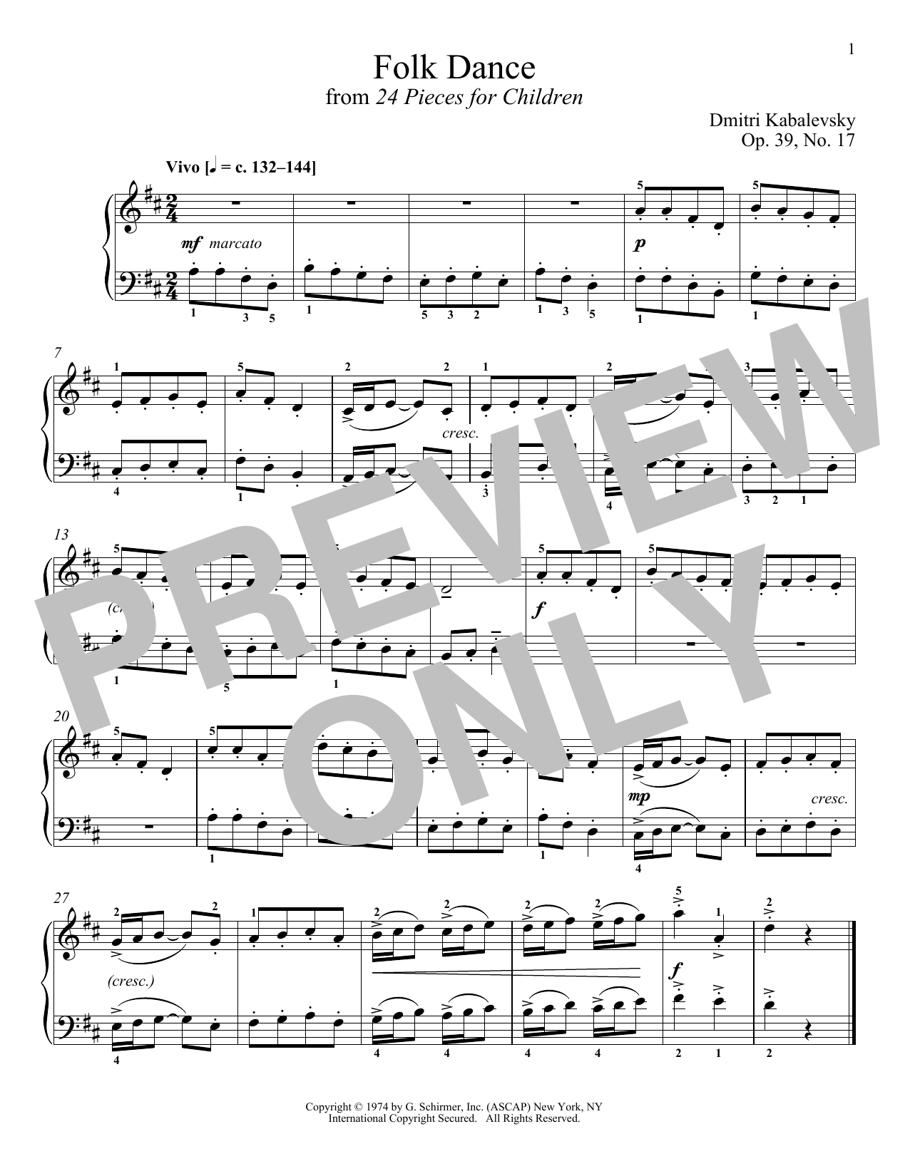 Dmitri Kabalevsky Folk Dance, Op. 39, No. 17 Sheet Music