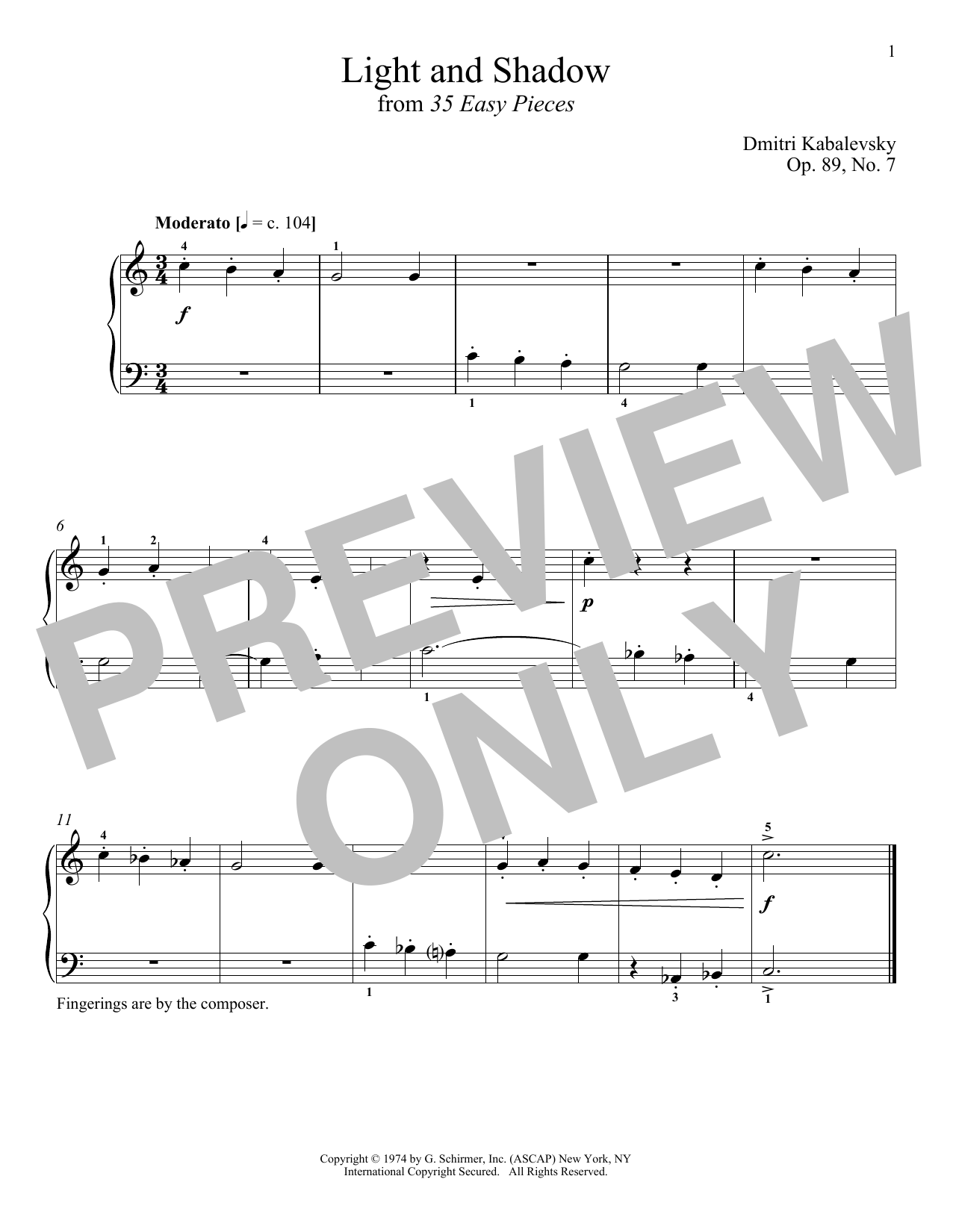Dmitri Kabalevsky Light And Shadow, Op. 89, No. 7 Sheet Music