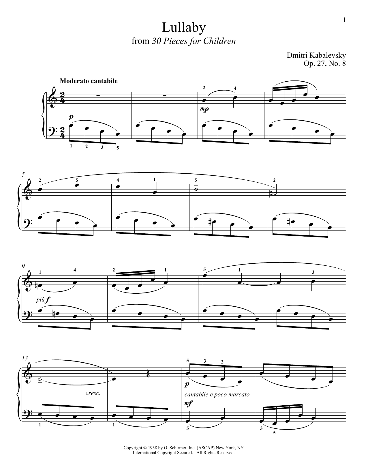 Dmitri Kabalevsky Lullaby Sheet Music
