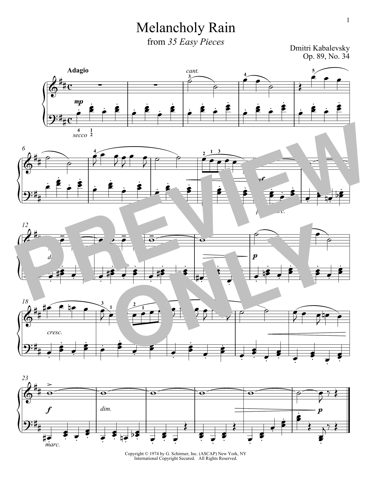 Dmitri Kabalevsky Melancholy Rain, Op. 89, No. 34 Sheet Music