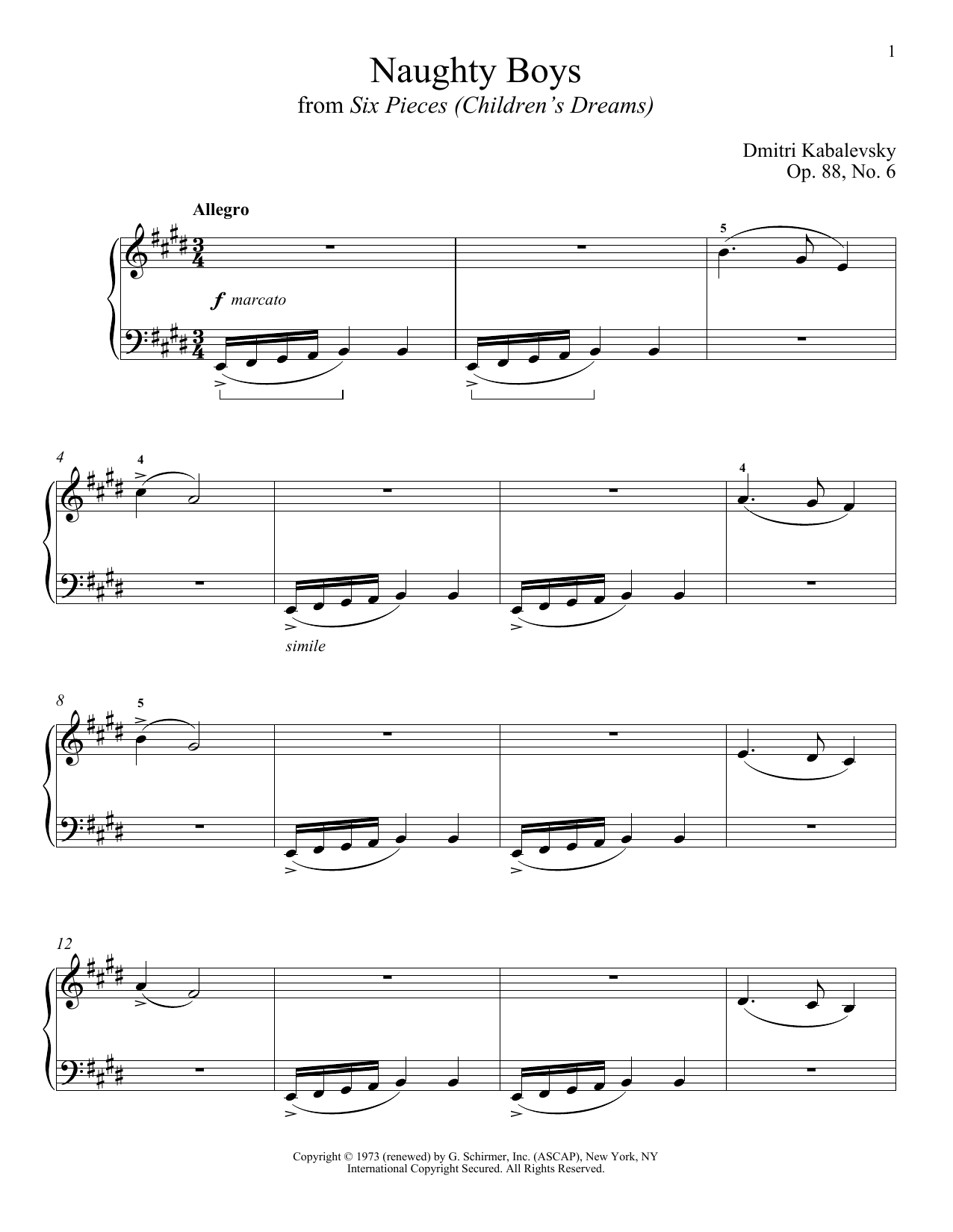 Dmitri Kabalevsky Naughty Boys, Op. 88, No. 6 Sheet Music