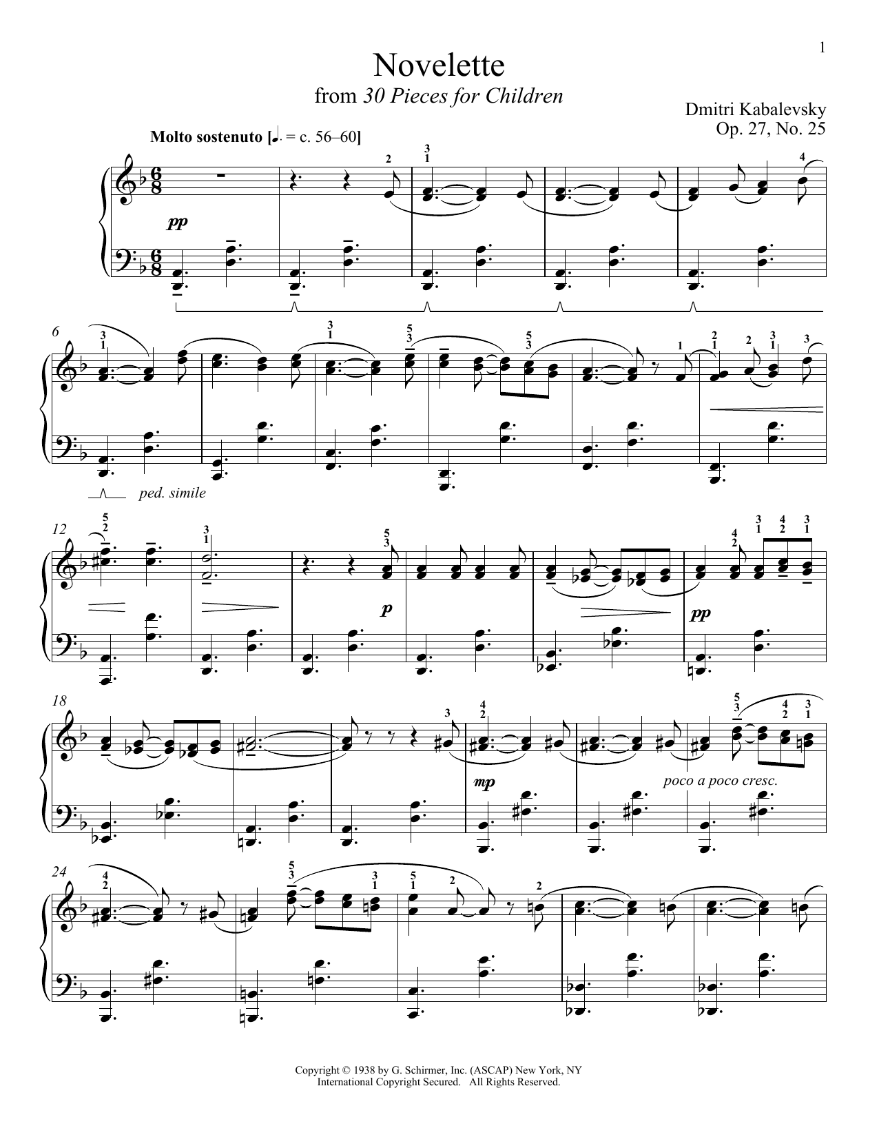 Dmitri Kabalevsky Novelette Sheet Music