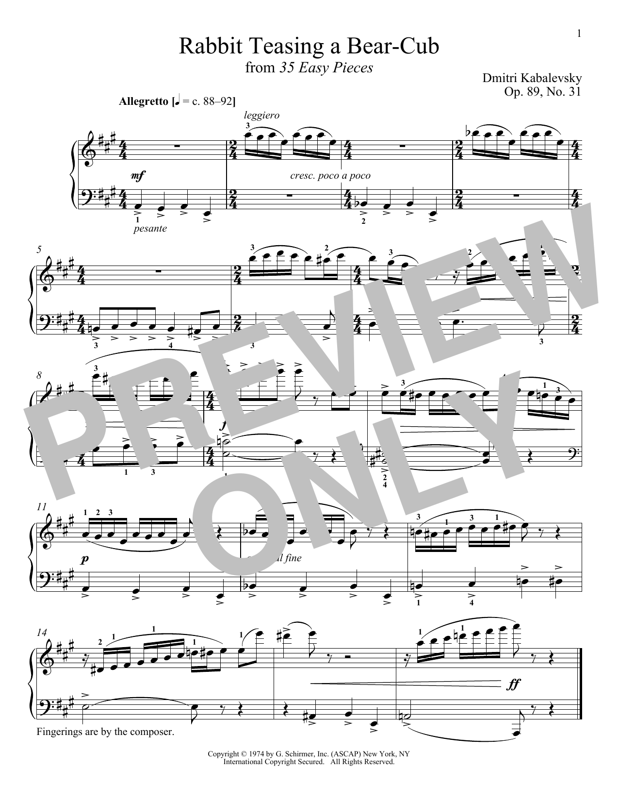 Dmitri Kabalevsky Rabbit Teasing A Bear-Cub, Op. 89, No. 31 Sheet Music