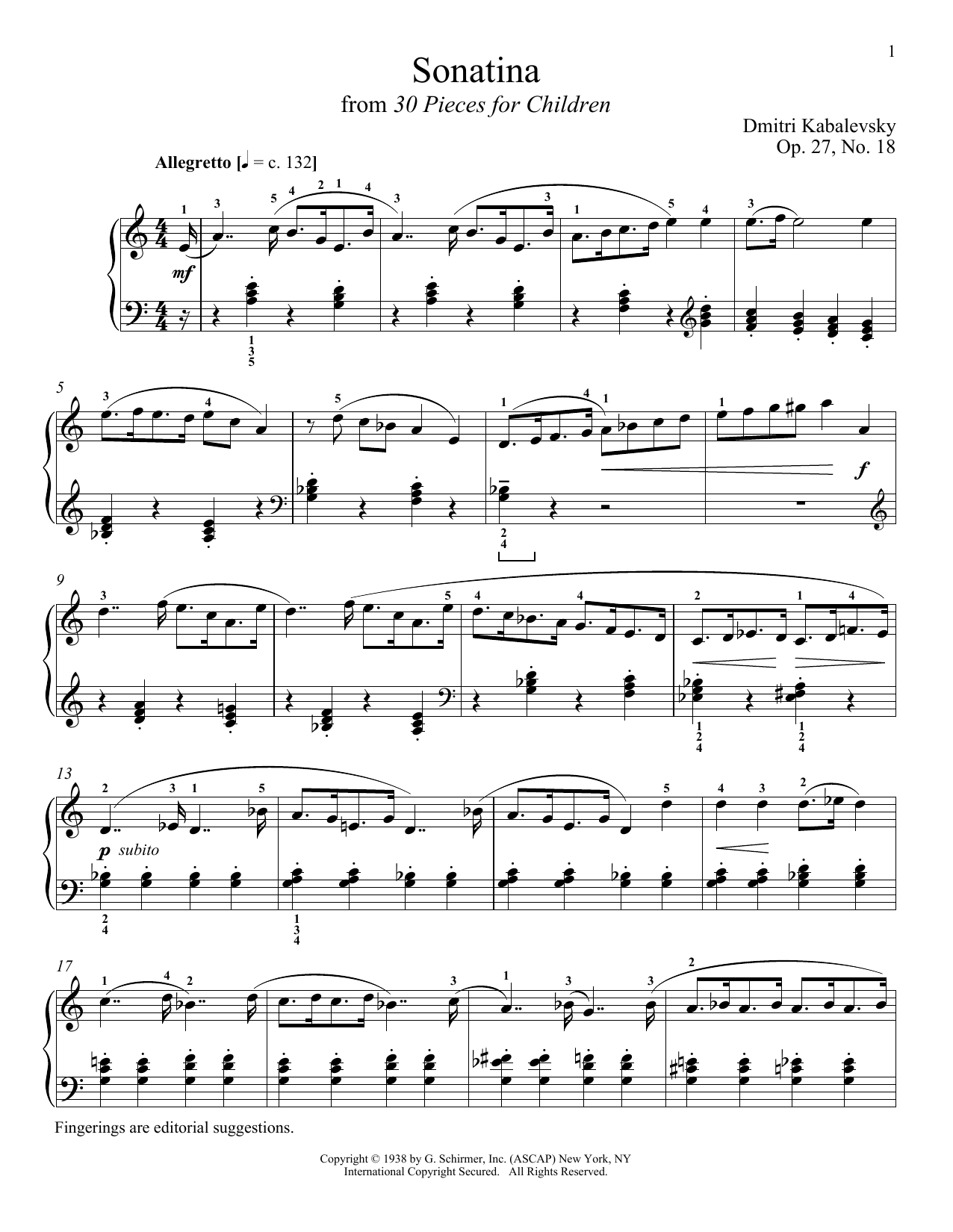Dmitri Kabalevsky Sonatina Sheet Music