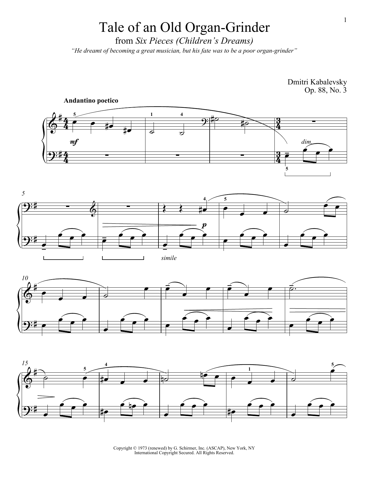 Dmitri Kabalevsky Tale Of An Old Organ-Grinder, Op. 88, No. 3 Sheet Music