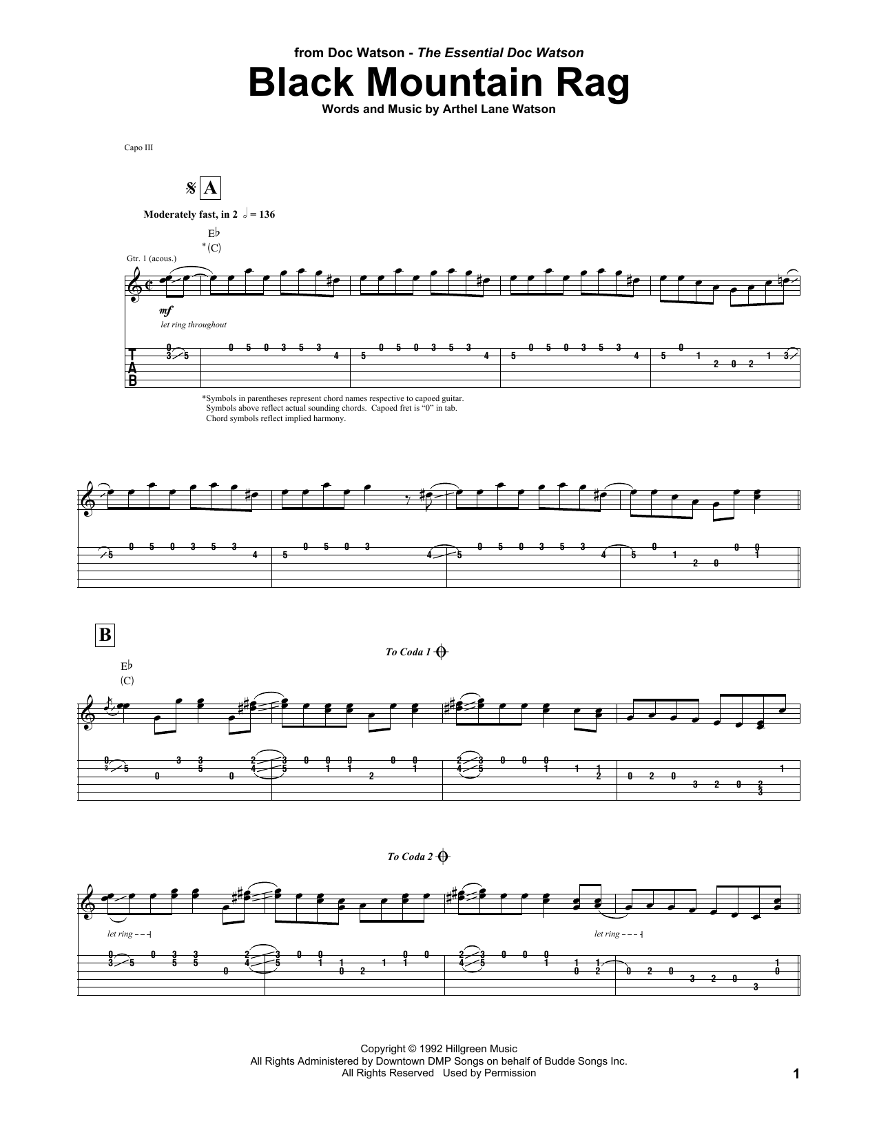 Doc Watson Black Mountain Rag Sheet Music