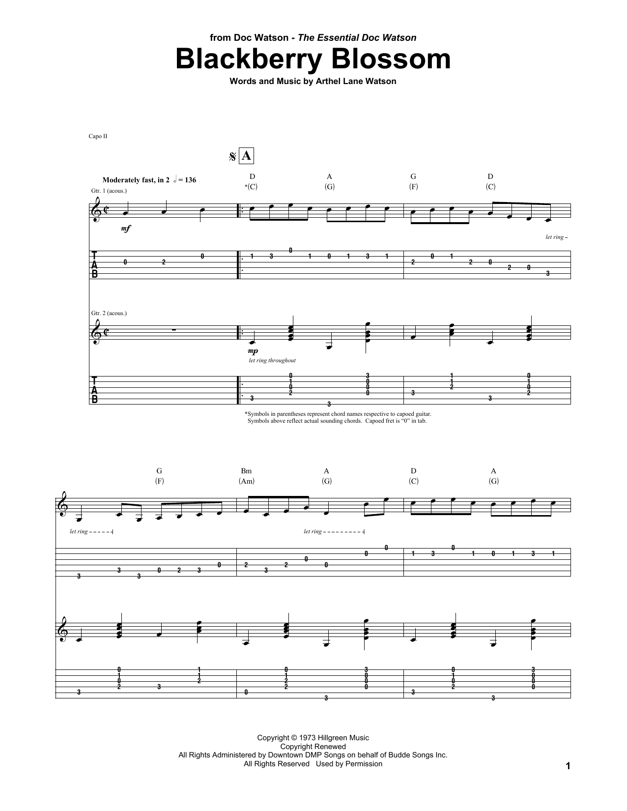 Doc Watson Blackberry Blossom Sheet Music