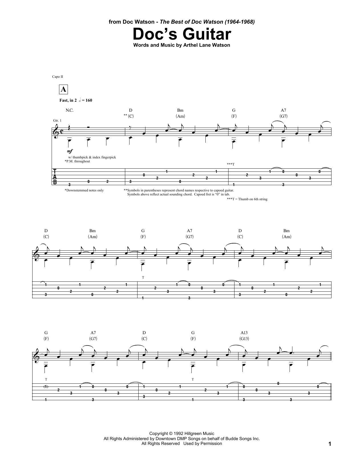Doc Watson Doc's Guitar Sheet Music
