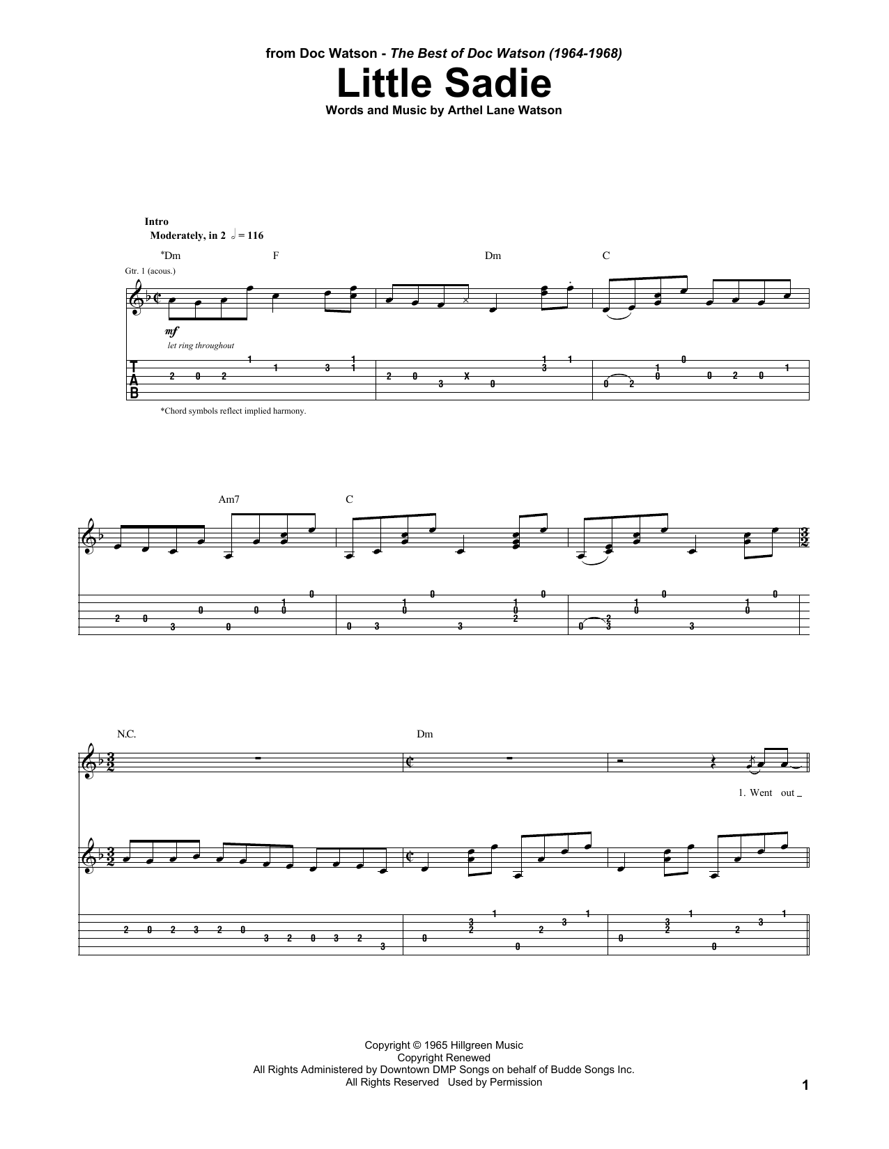 Doc Watson Little Sadie Sheet Music