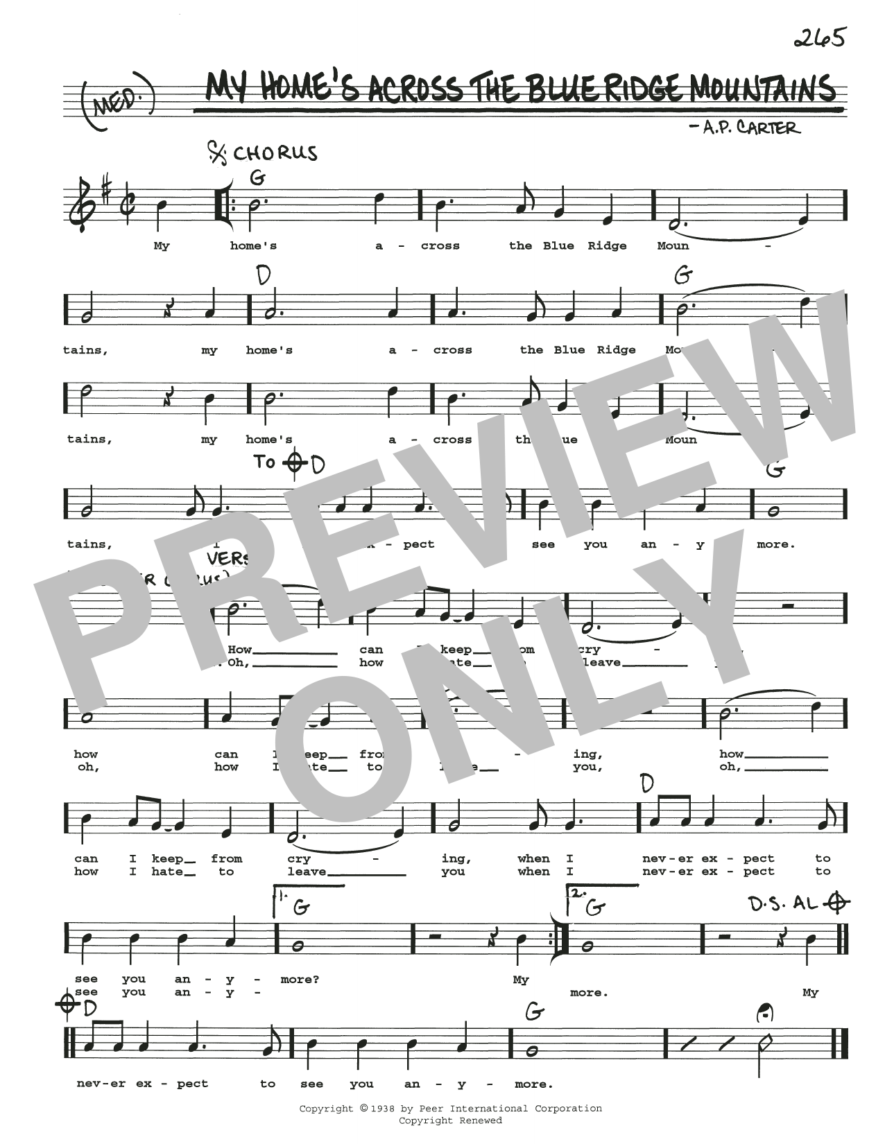 Doc Watson My Home's Across The Blue Ridge Mountains Sheet Music