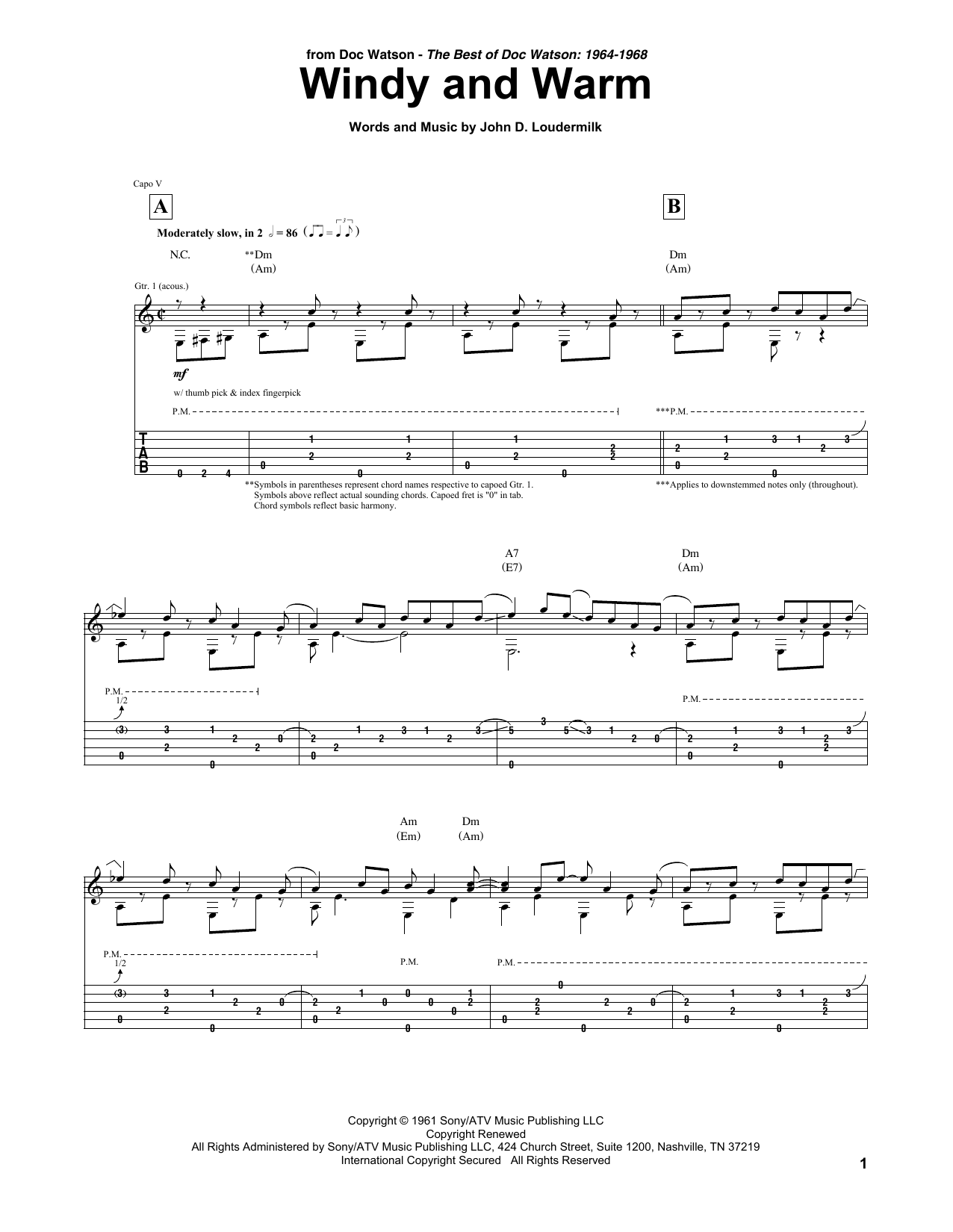 Doc Watson Windy And Warm Sheet Music