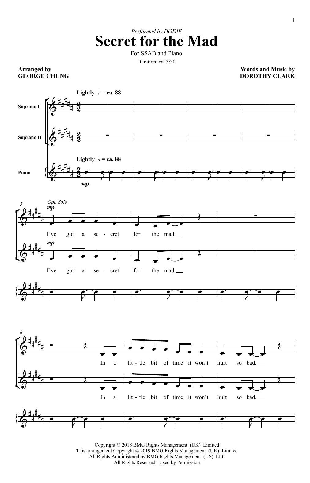 Dodie Secret For The Mad (arr. George Chung) Sheet Music