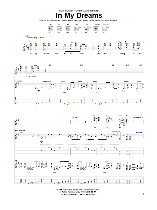 Dokken In My Dreams Sheet Music