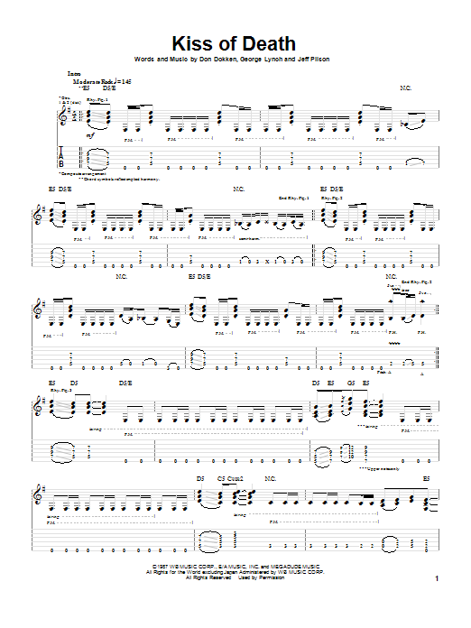 Dokken Kiss Of Death Sheet Music