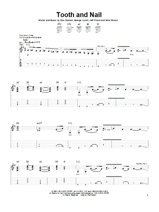 Dokken Tooth And Nail Sheet Music