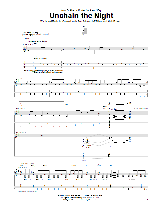 Dokken Unchain The Night Sheet Music