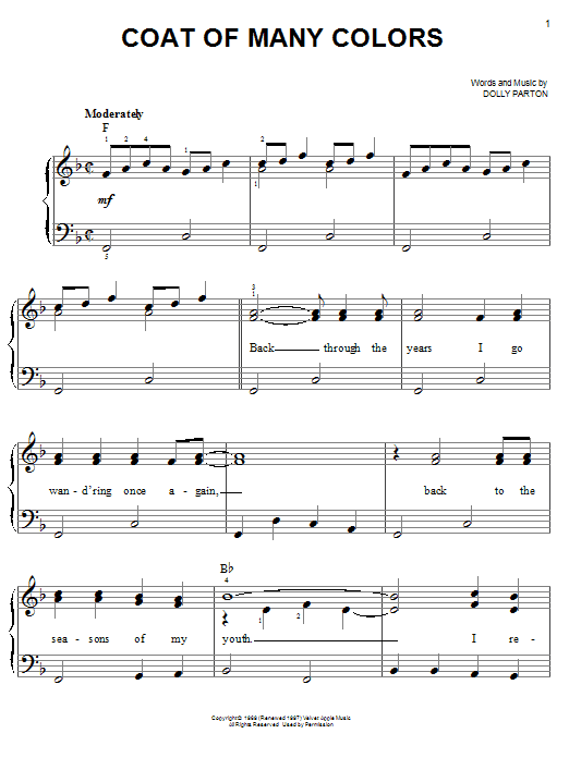 Dolly Parton Coat Of Many Colors Sheet Music