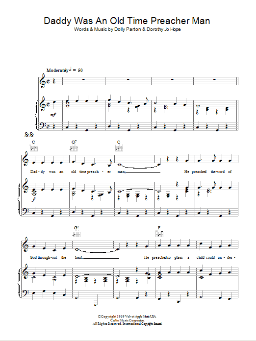 Dolly Parton Daddy Was An Old Time Preacher Man Sheet Music