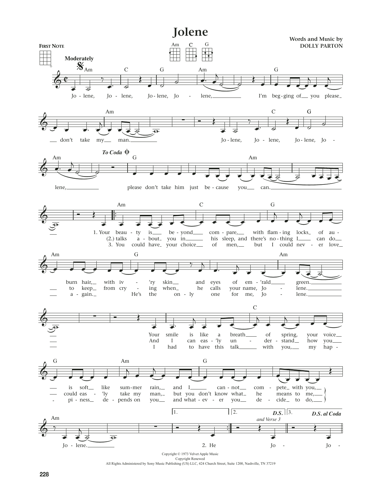 Dolly Parton Jolene (from The Daily Ukulele) (arr. Jim Beloff) Sheet Music