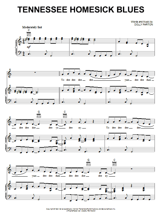 Dolly Parton Tennessee Homesick Blues Sheet Music