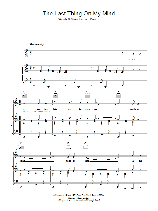 Dolly Parton The Last Thing On My Mind Sheet Music
