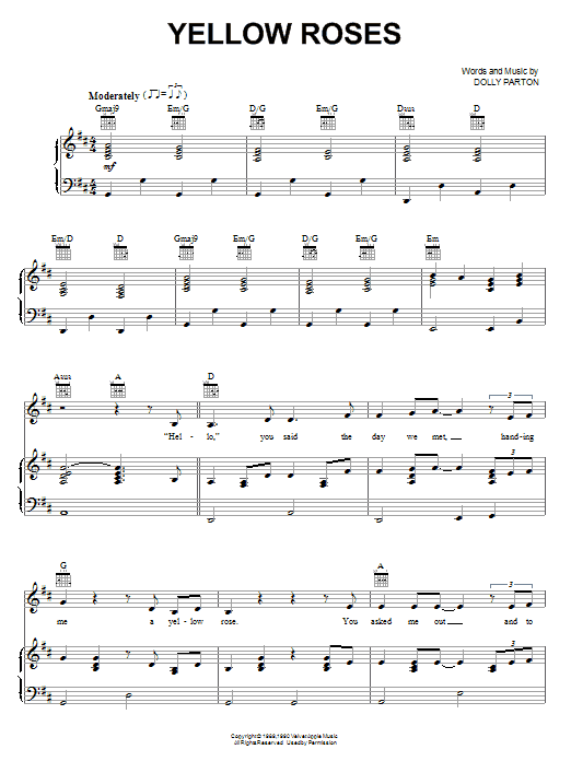 Dolly Parton Yellow Roses Sheet Music