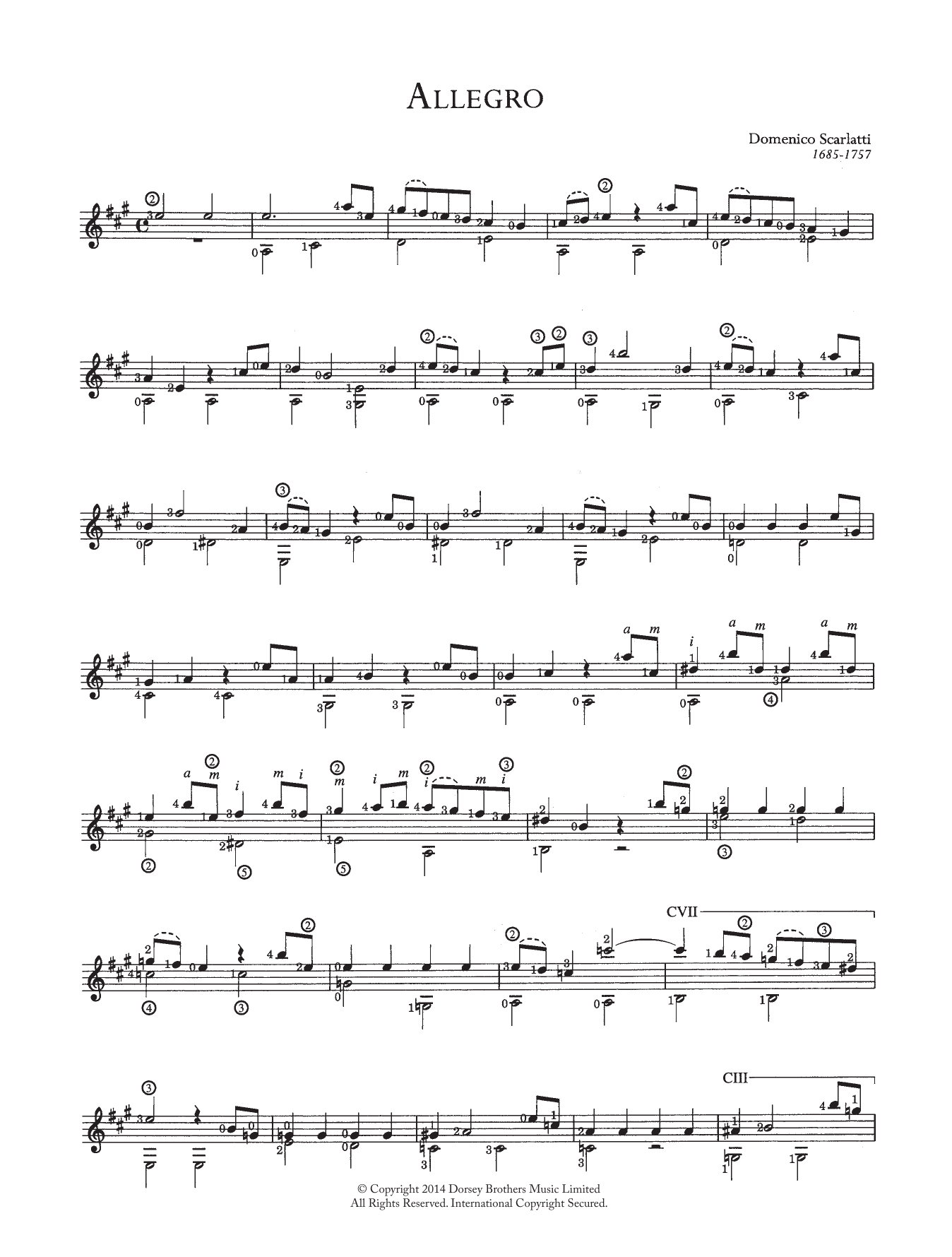 Domenico Scarlatti Allegro Sheet Music