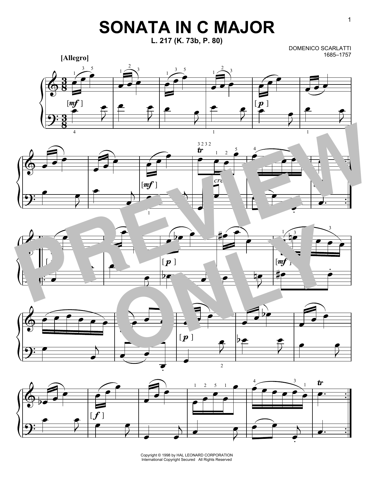 Domenico Scarlatti Sonata In C Major, L. 217 Sheet Music