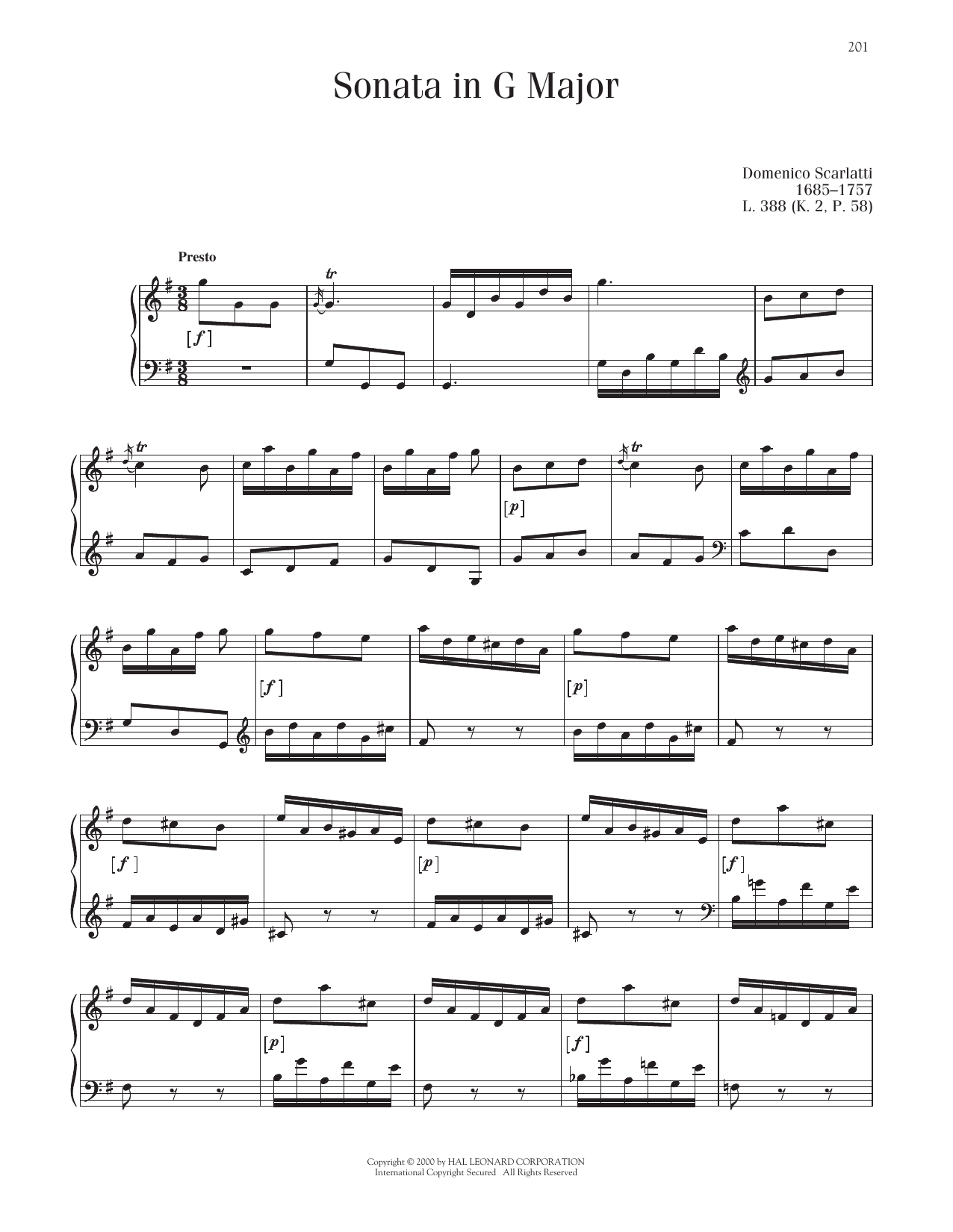 Domenico Scarlatti Sonata In G Major, K. 2 Sheet Music