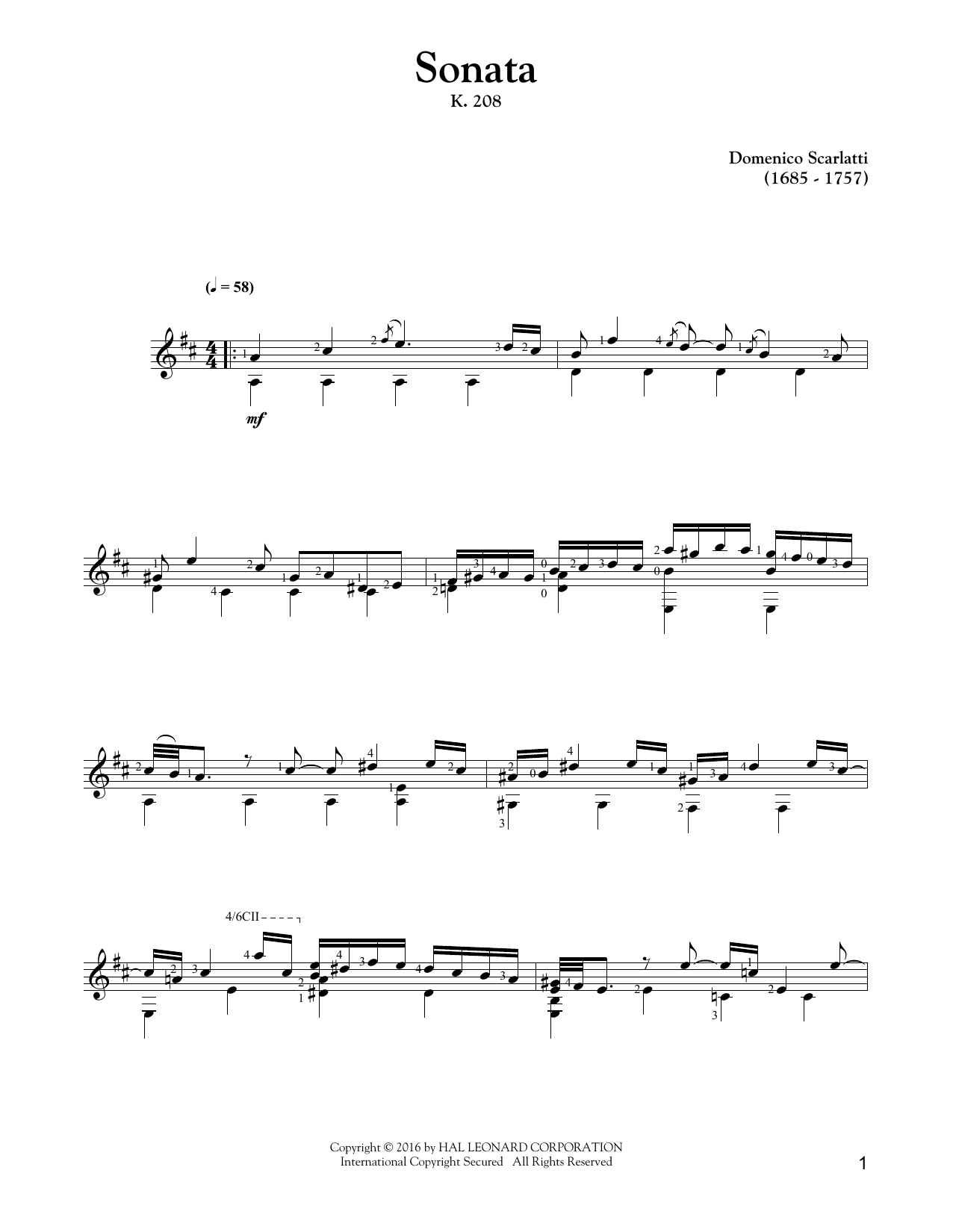 Domenico Scarlatti Sonata In G Major, K. 208 Sheet Music