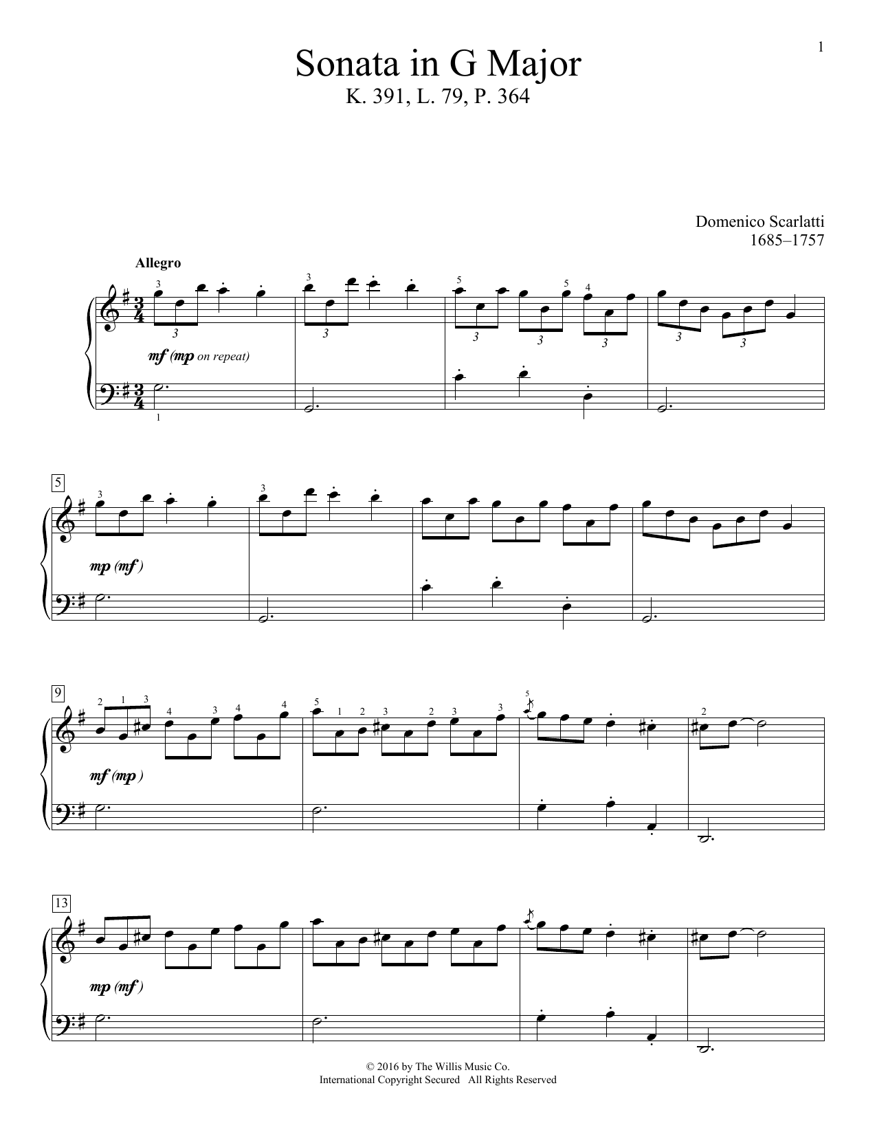 Domenico Scarlatti Sonata In G Major, K. 391, L. 79, P. 364 Sheet Music